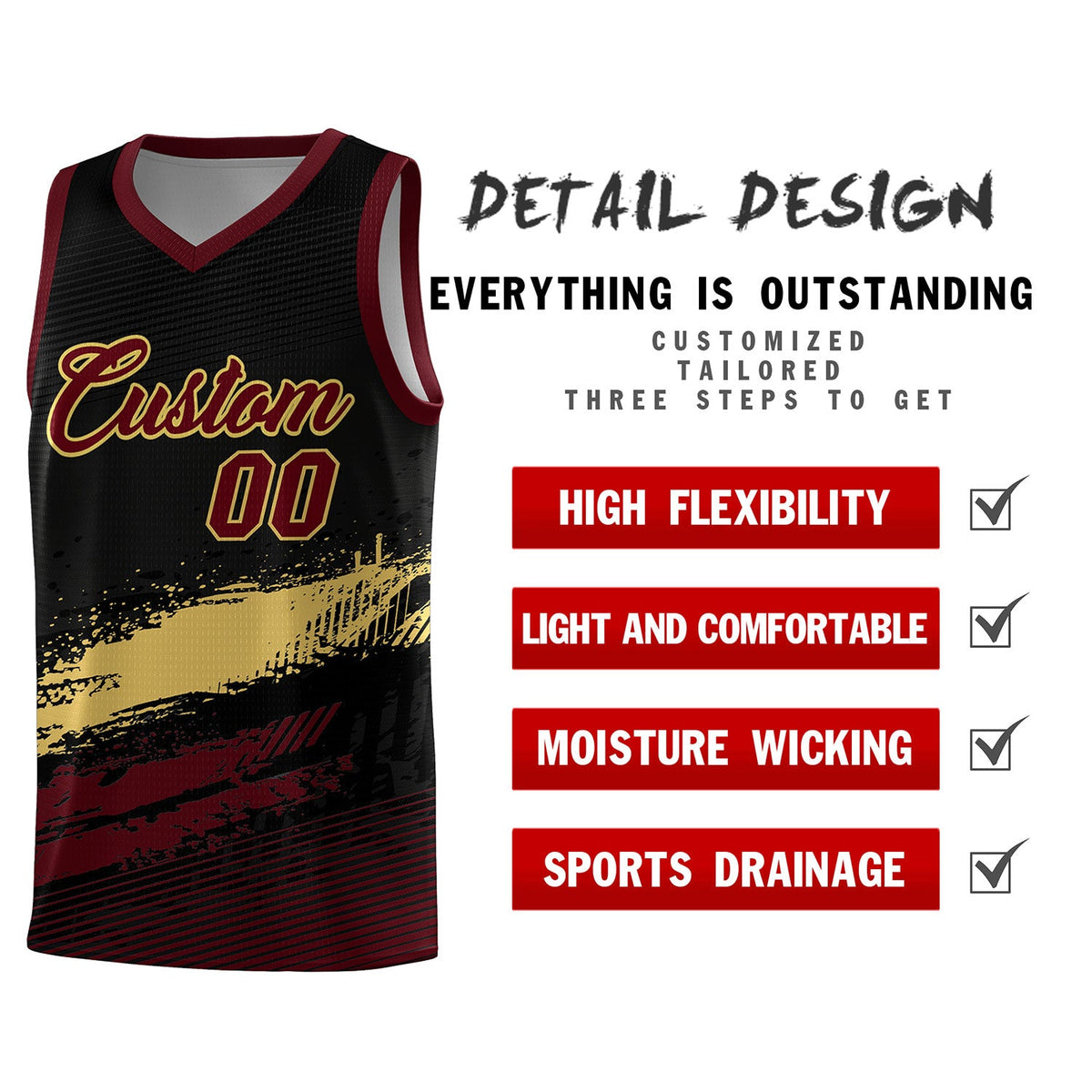 Custom Black Khaki and Red Graffiti Pattern Sports Uniform Basketball Jersey