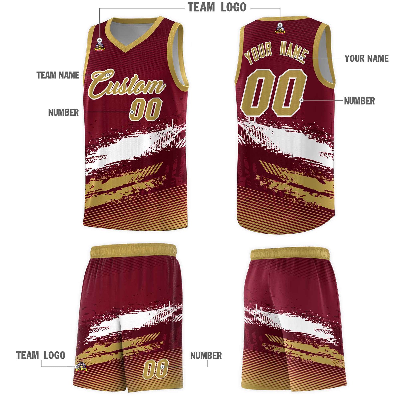 Custom Crimson White and Khaki Graffiti Pattern Sports Uniform Basketball Jersey