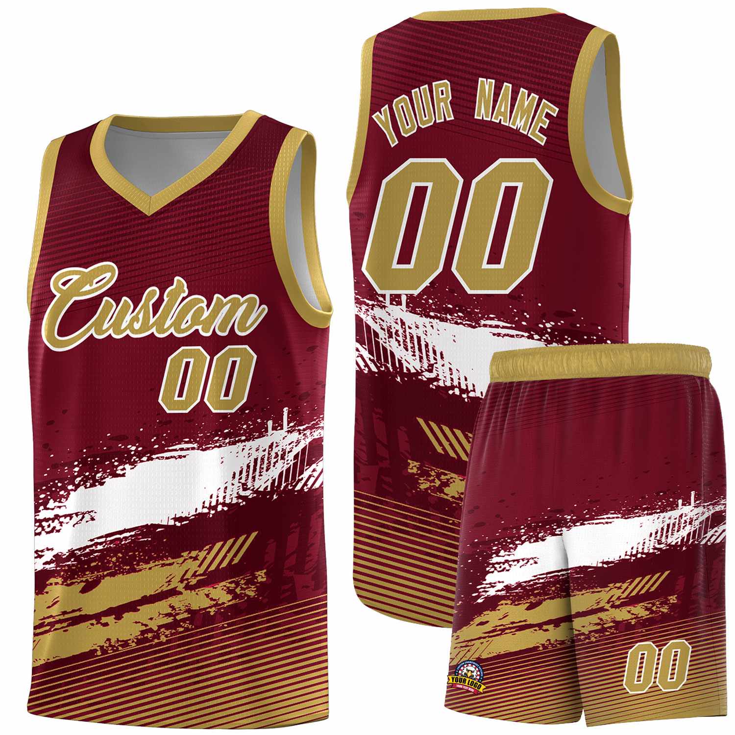 Custom Crimson White and Khaki Graffiti Pattern Sports Uniform Basketball Jersey