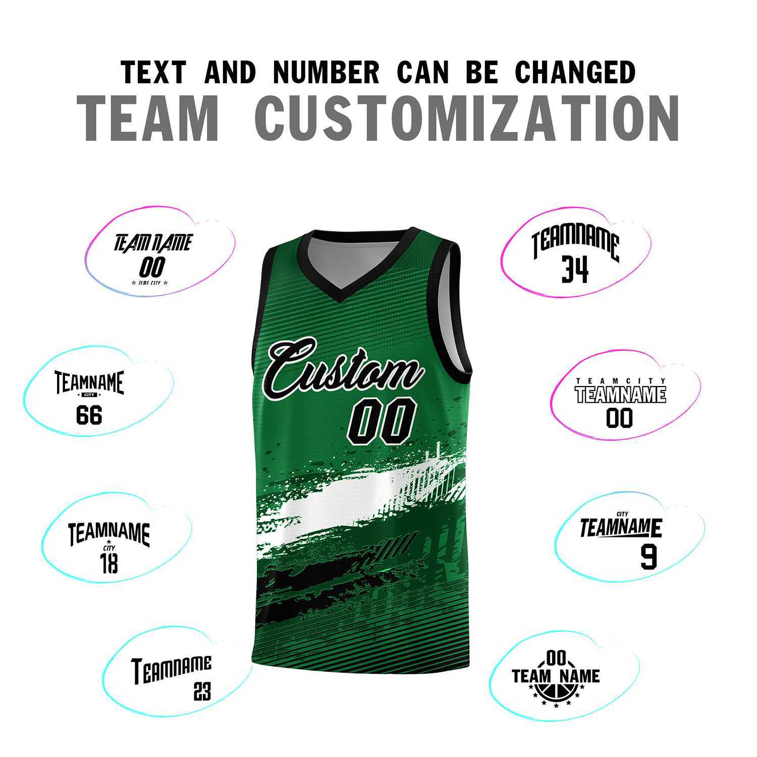 Custom Kelly Green White and Black Graffiti Pattern Sports Uniform Basketball Jersey