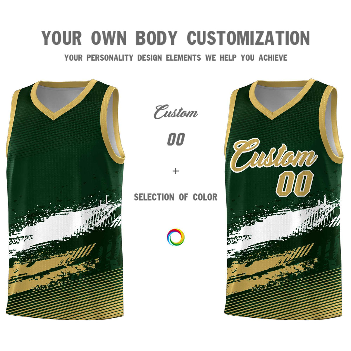 Custom Green White and Khaki Graffiti Pattern Sports Uniform Basketball Jersey