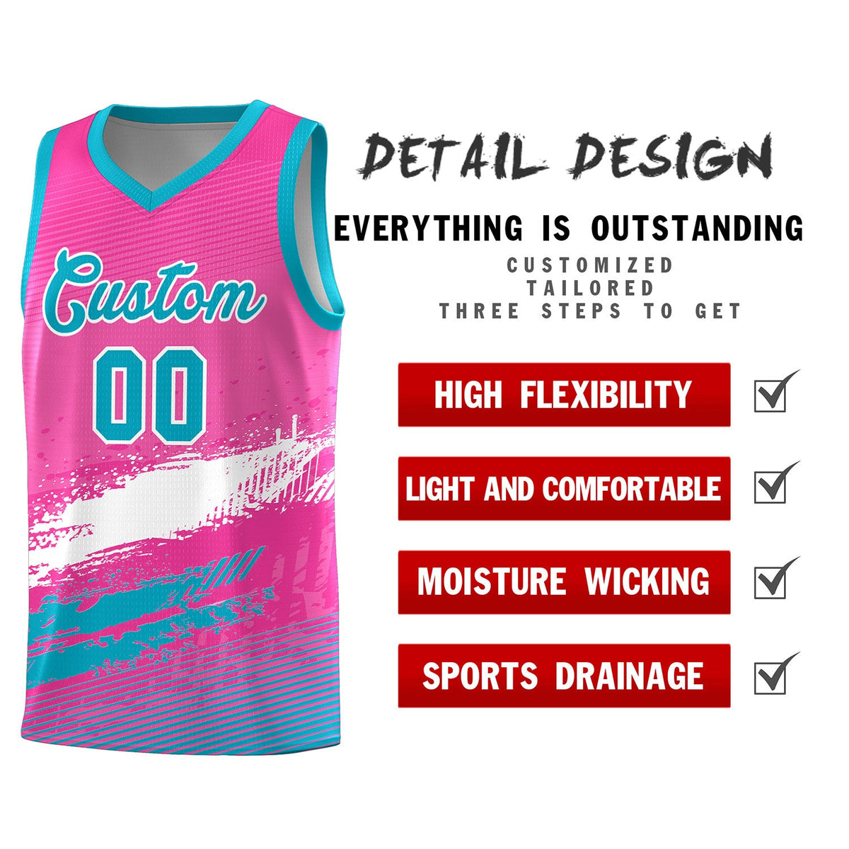 Custom Pink White and Sky Blue Graffiti Pattern Sports Uniform Basketball Jersey
