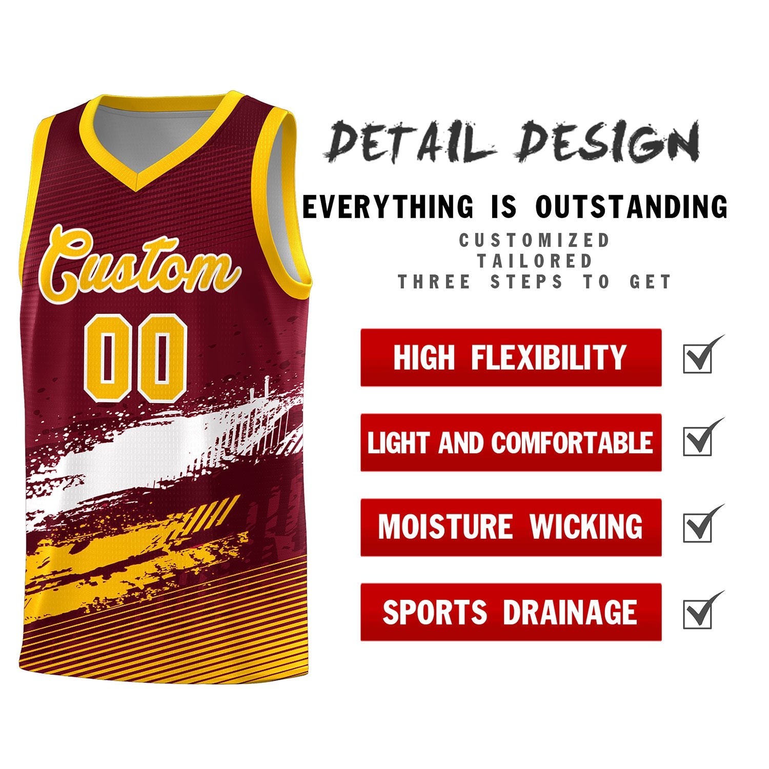 Custom Crimson White and Yellow Graffiti Pattern Sports Uniform Basketball Jersey