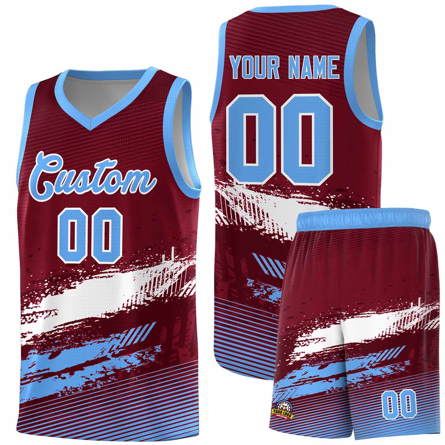 Custom Crimson White and Powder Blue Graffiti Pattern Sports Uniform Basketball Jersey