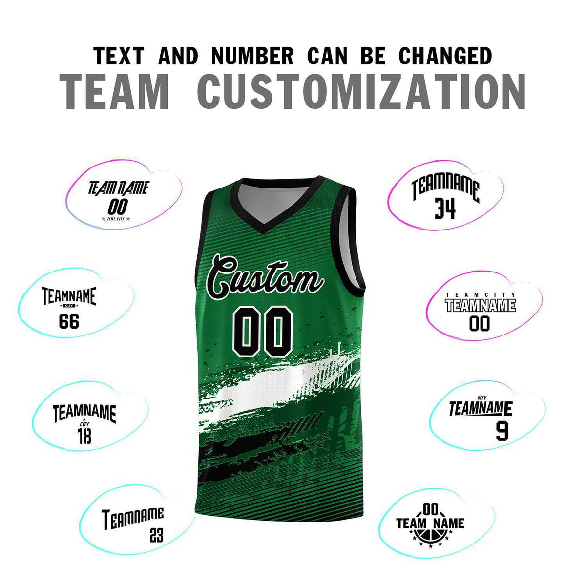 Custom Kelly Green White and Black Graffiti Pattern Sports Uniform Basketball Jersey