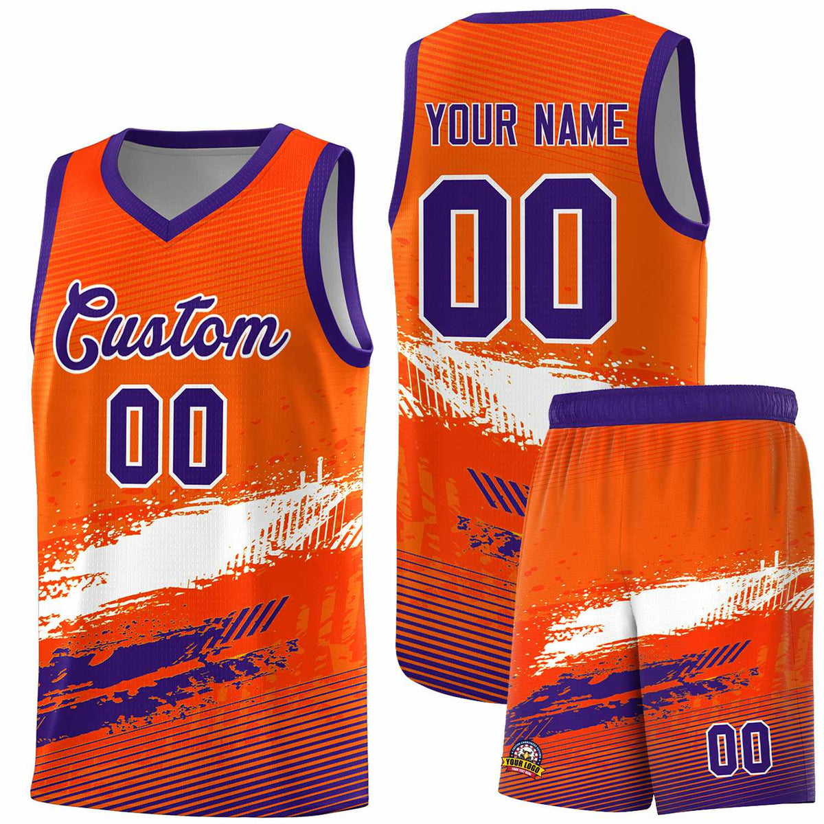 Custom Orange White and Purple Graffiti Pattern Sports Uniform Basketball Jersey