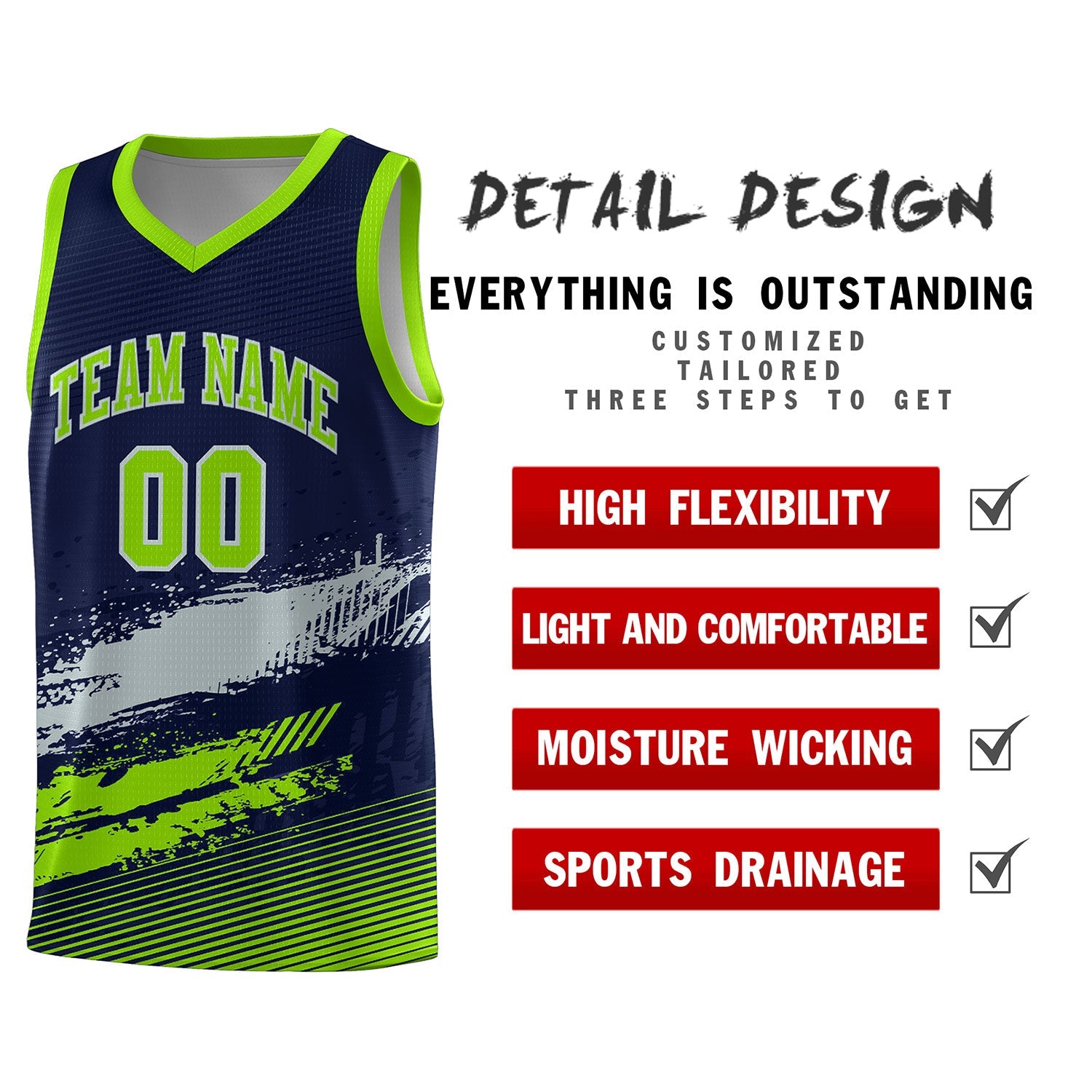 Custom Navy Gray and Neon Green Graffiti Pattern Sports Uniform Basketball Jersey