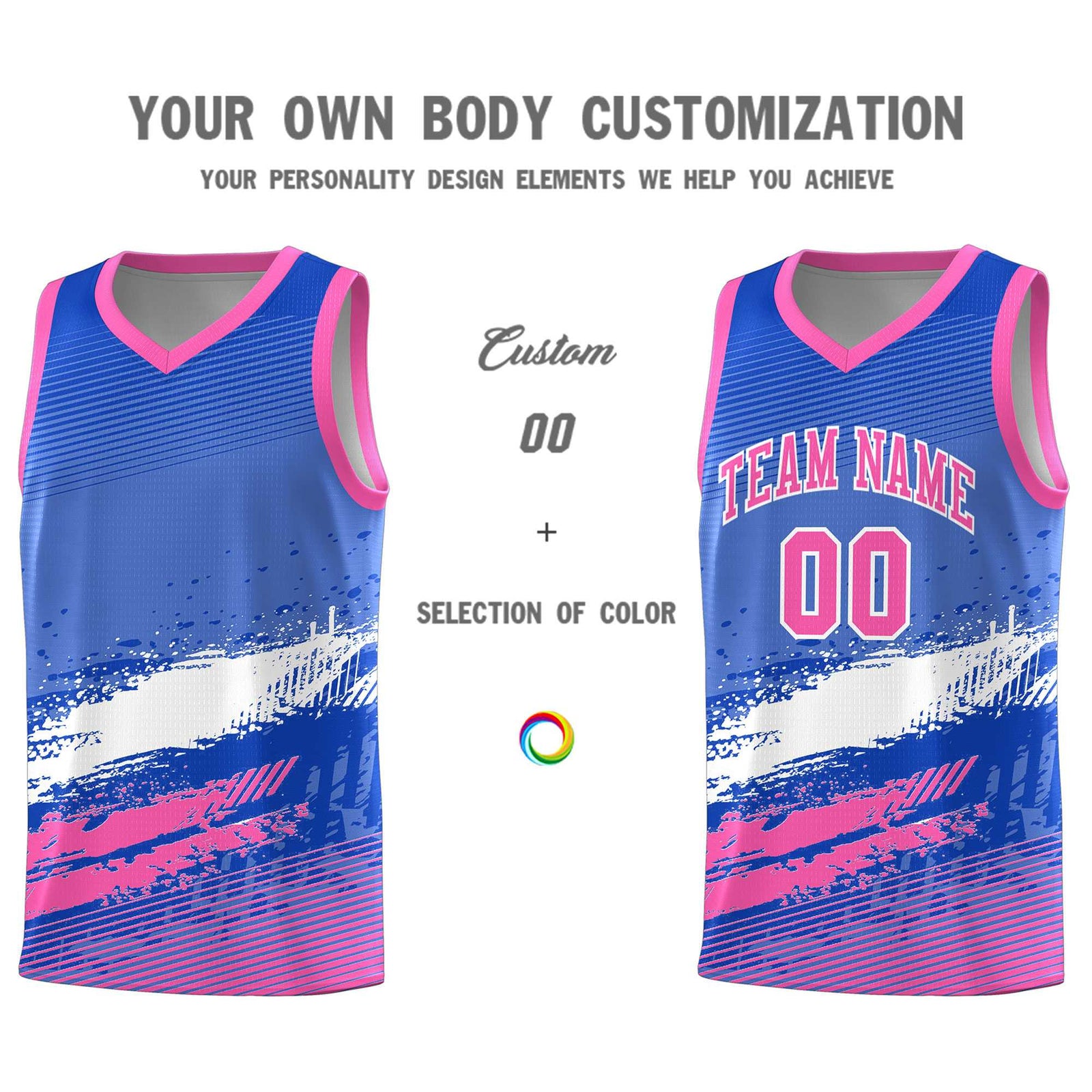 Custom Royal White and Pink Graffiti Pattern Sports Uniform Basketball Jersey