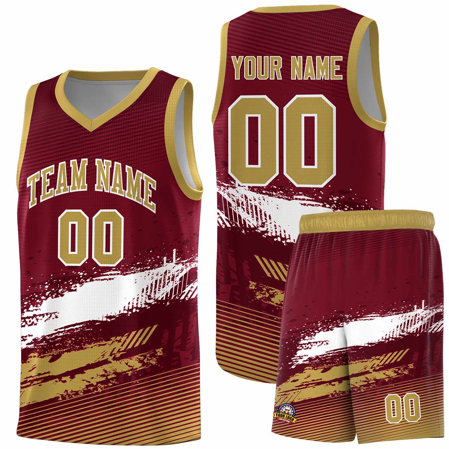Custom Crimson White and Khaki Graffiti Pattern Sports Uniform Basketball Jersey
