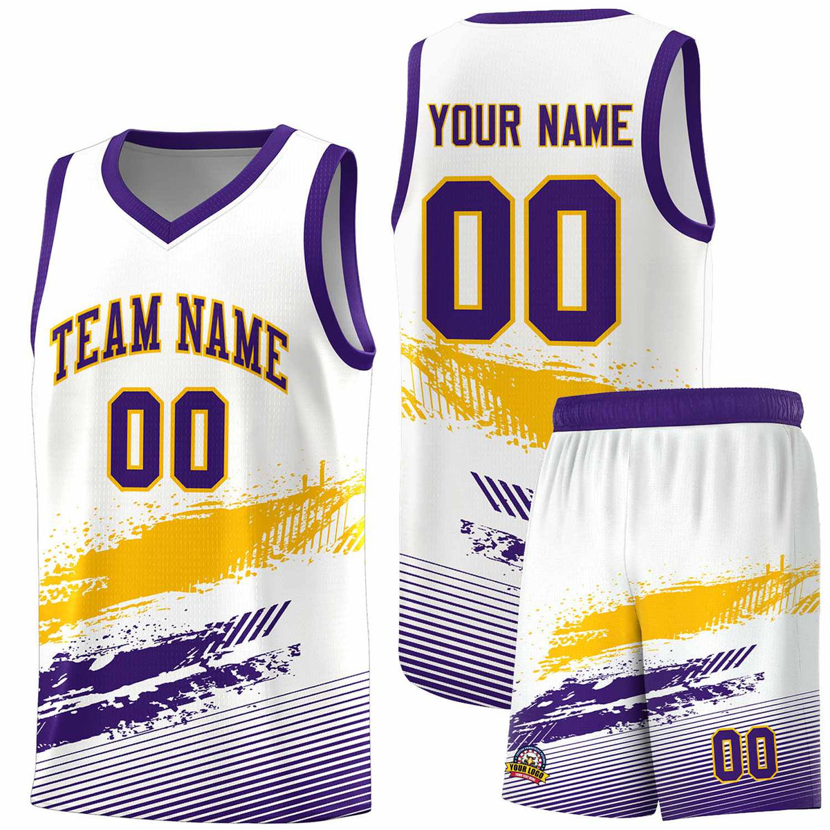 Custom White Yellow and Purple Graffiti Pattern Sports Uniform Basketball Jersey