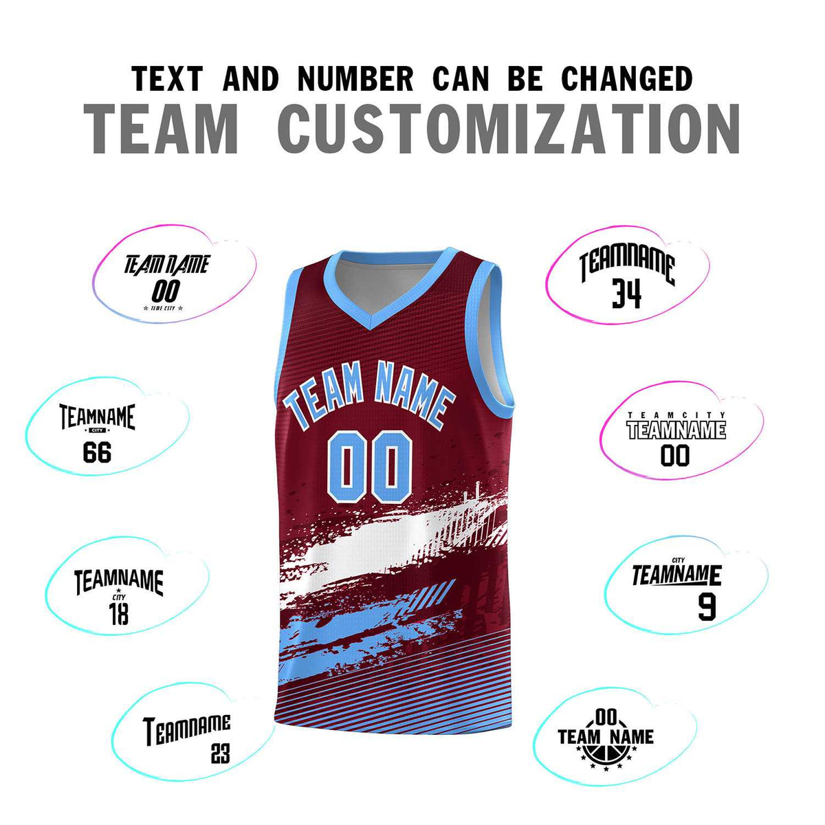 Custom Crimson White and Powder Blue Graffiti Pattern Sports Uniform Basketball Jersey