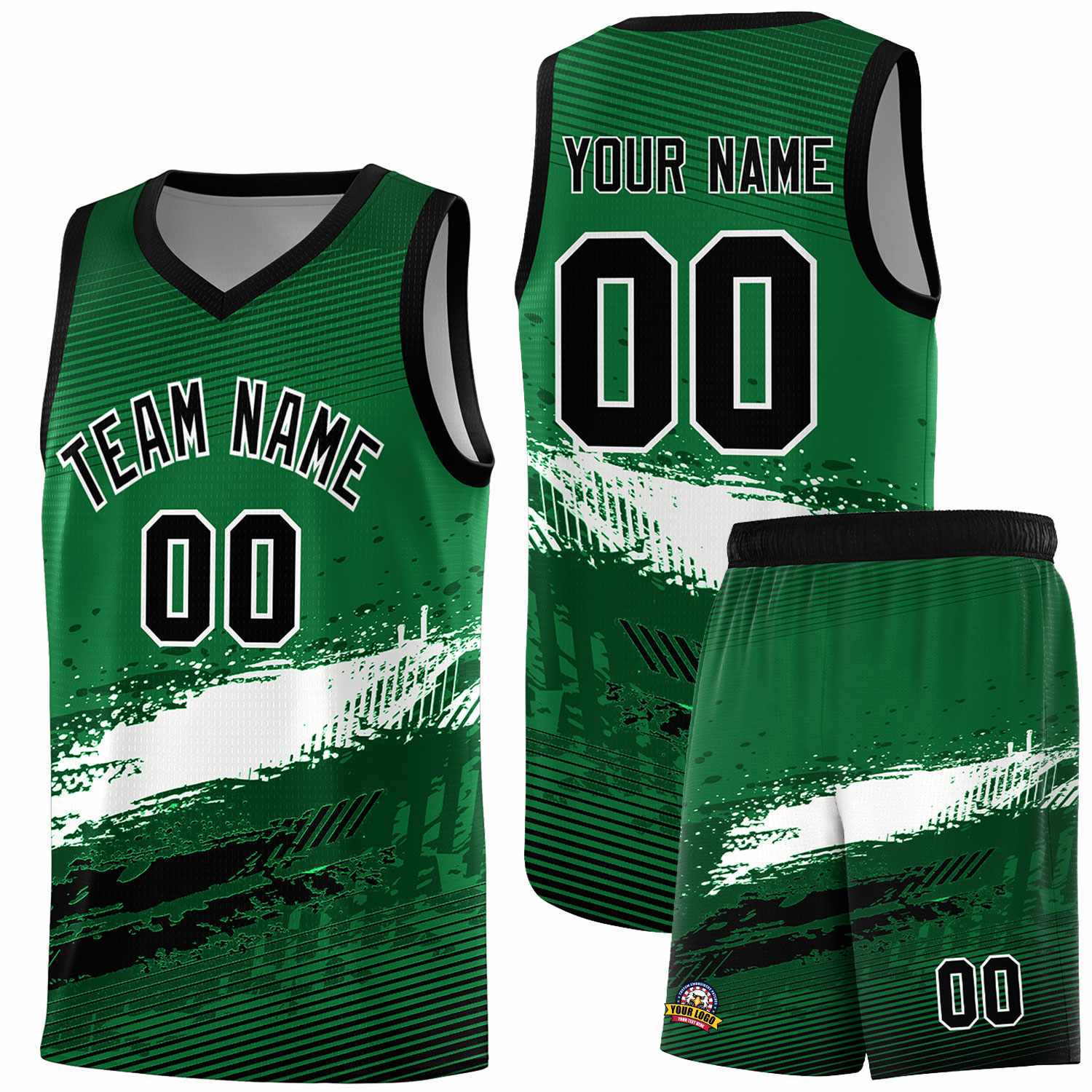 Custom Kelly Green White and Black Graffiti Pattern Sports Uniform Basketball Jersey