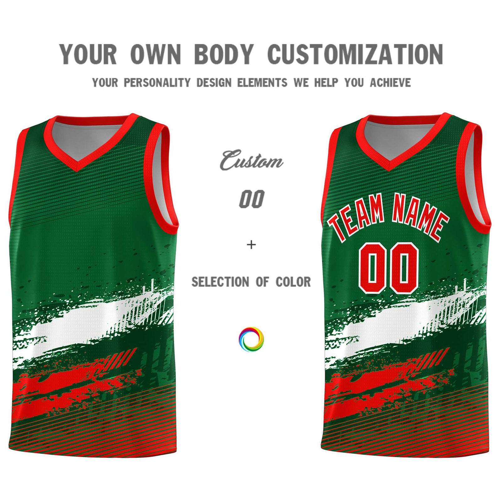 Custom Kelly Green White and Red Graffiti Pattern Sports Uniform Basketball Jersey