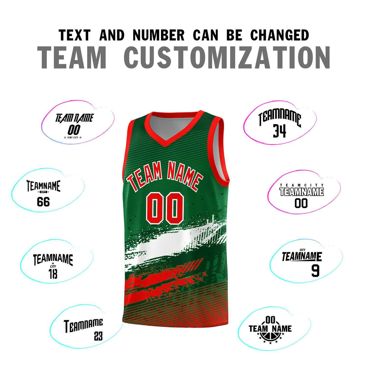 Custom Kelly Green White and Red Graffiti Pattern Sports Uniform Basketball Jersey