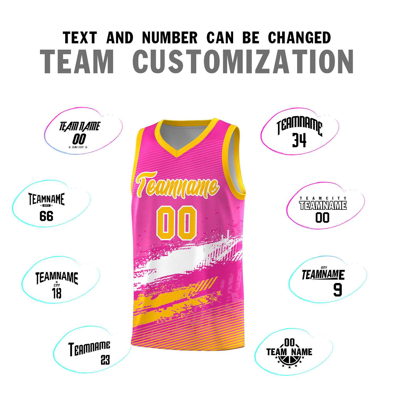 Custom Pink White and Yellow Graffiti Pattern Sports Uniform Basketball Jersey
