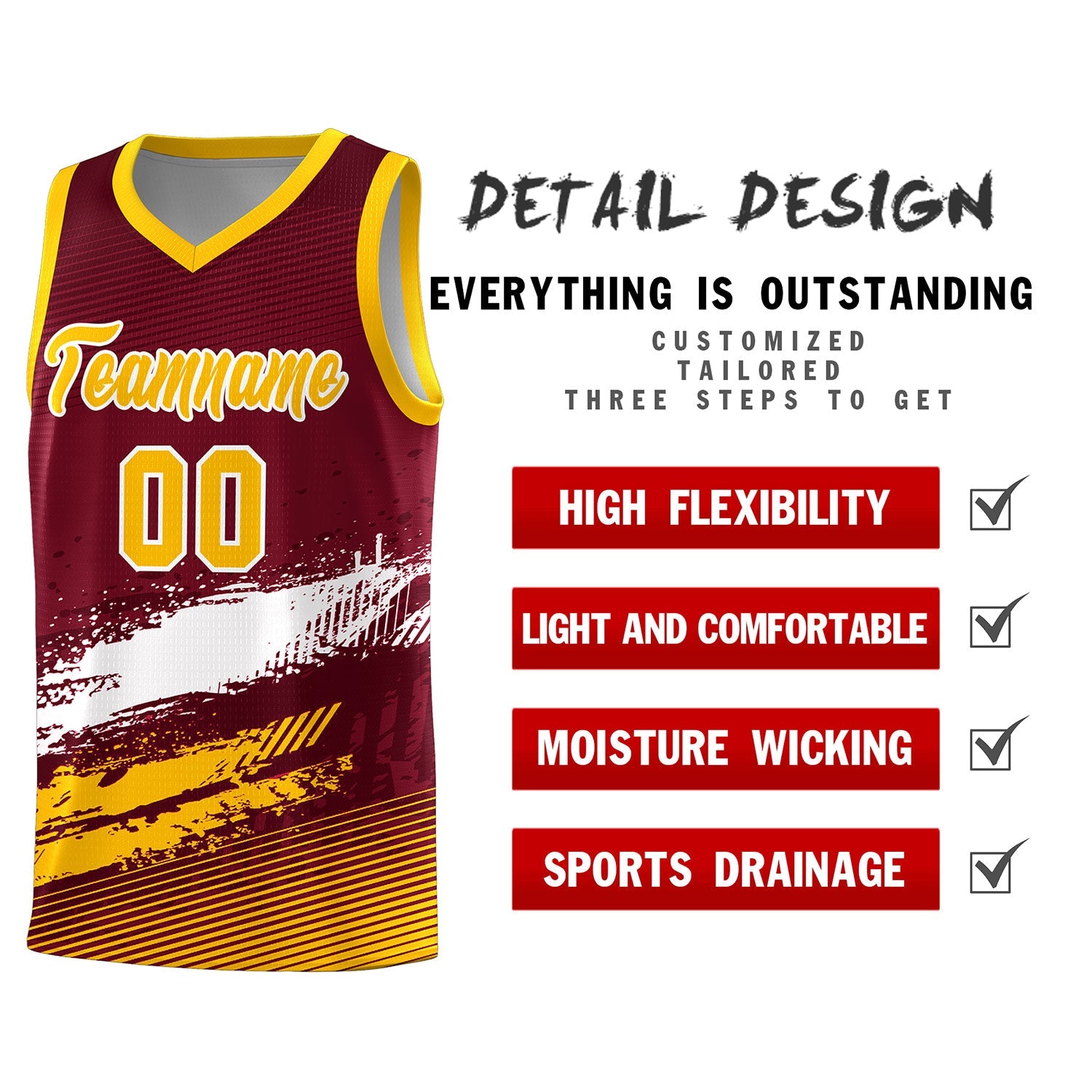 Custom Crimson White and Yellow Graffiti Pattern Sports Uniform Basketball Jersey