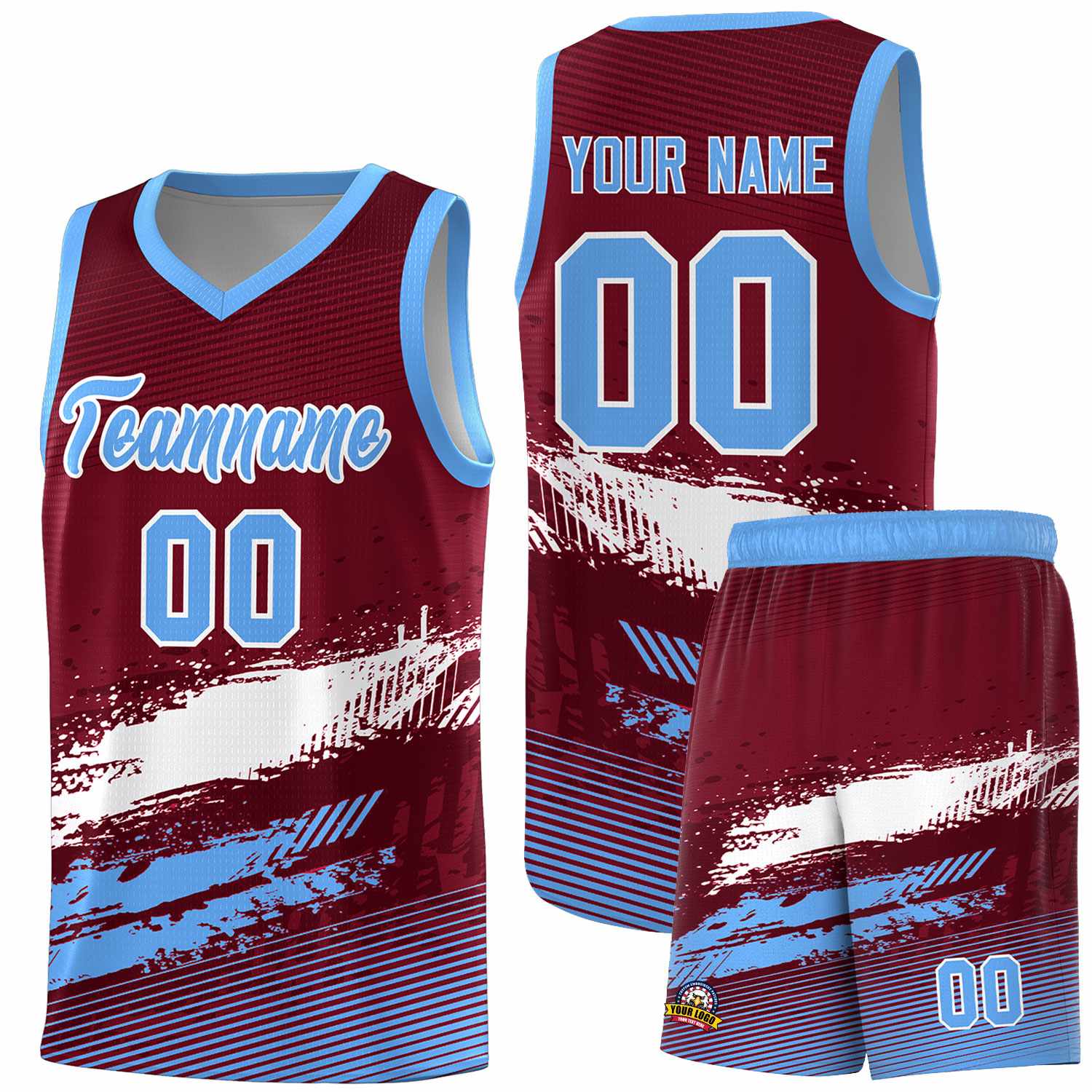 Custom Crimson White and Powder Blue Graffiti Pattern Sports Uniform Basketball Jersey