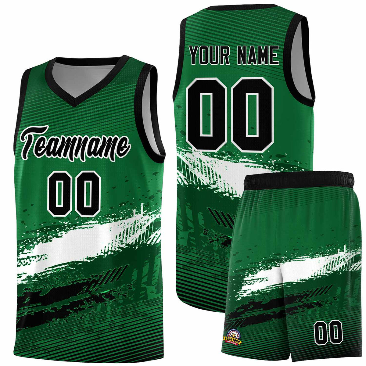 Custom Kelly Green White and Black Graffiti Pattern Sports Uniform Basketball Jersey
