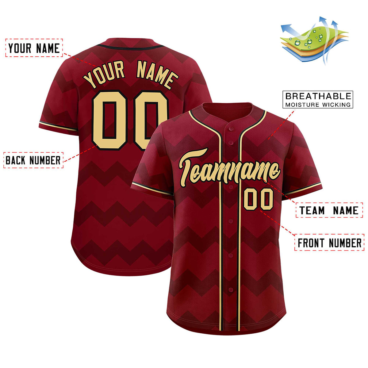Custom Crimson Khaki-Black Personalized Ripple Design Authentic Baseball Jersey
