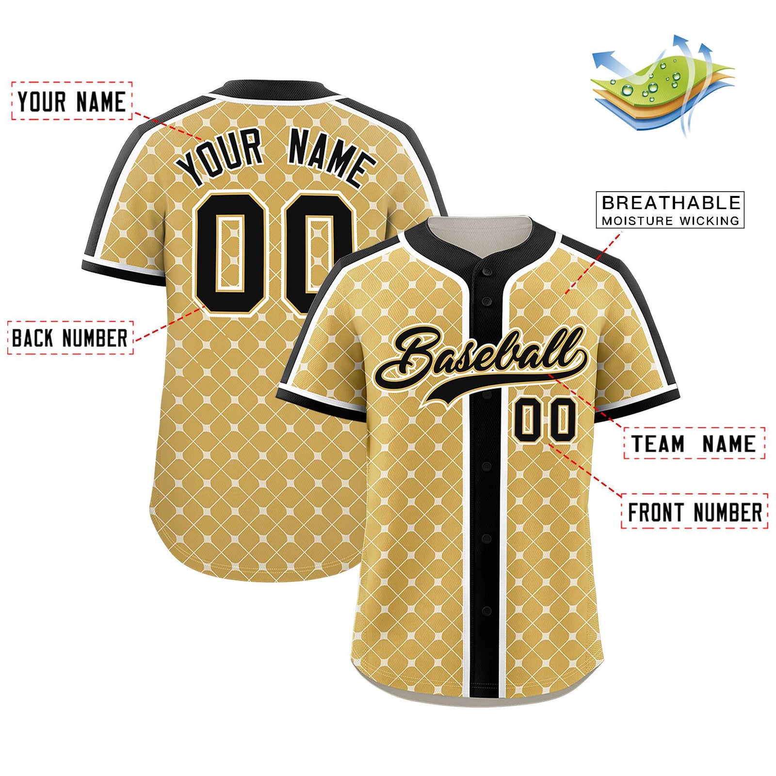Custom Old Gold-White Plaid Design Authentic Baseball Jersey