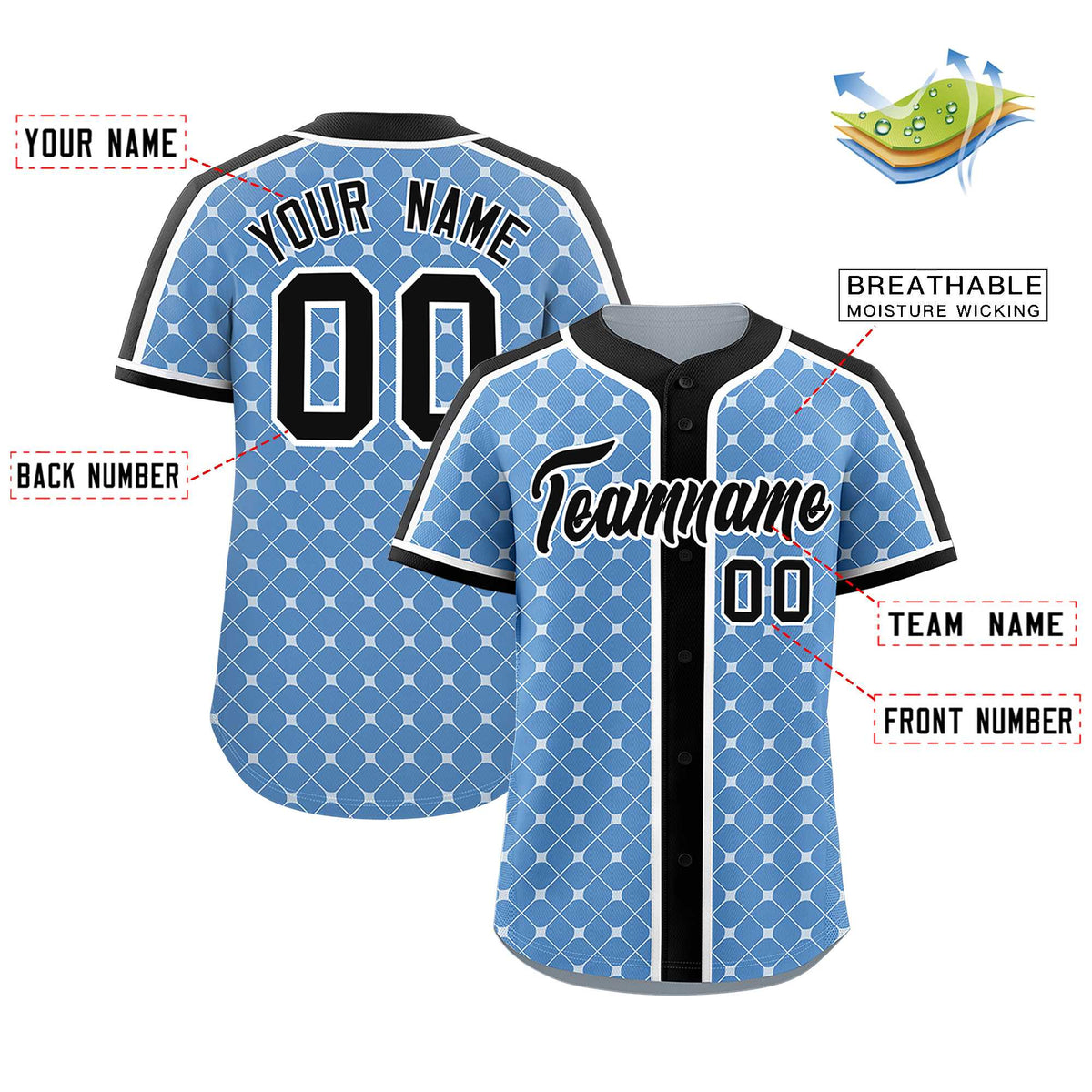 Custom Light Blue-White Plaid Design Authentic Baseball Jersey