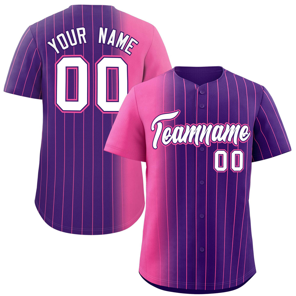 Custom Purple Pink Pinstripe Personalized Gradient Authentic Baseball Jersey