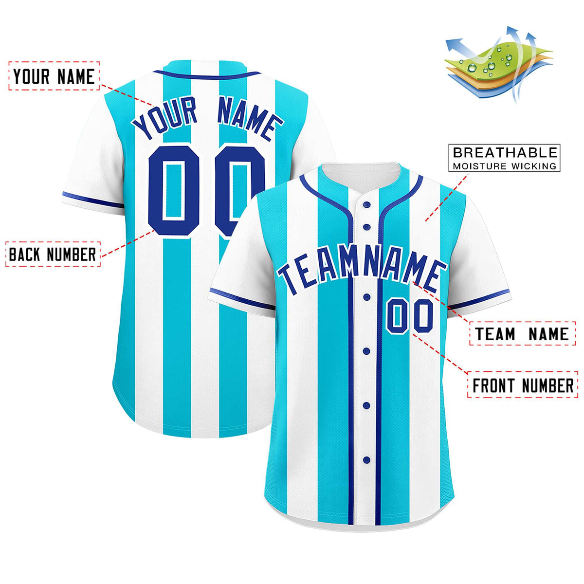 Custom White Sky Blue Thick Stripe Fashion Authentic Baseball jersey