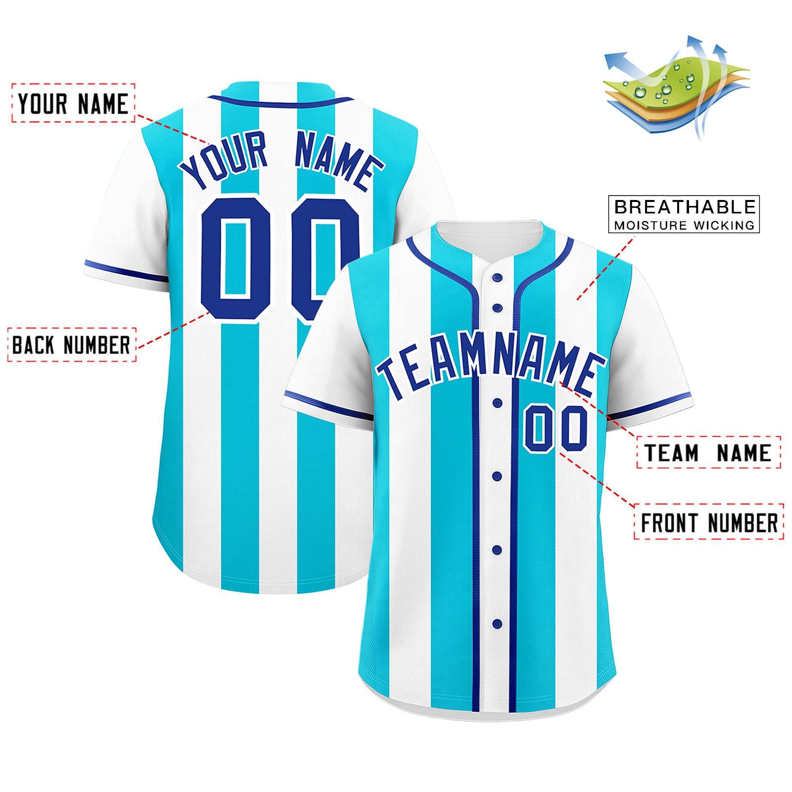 Custom White Sky Blue Thick Stripe Fashion Authentic Baseball jersey