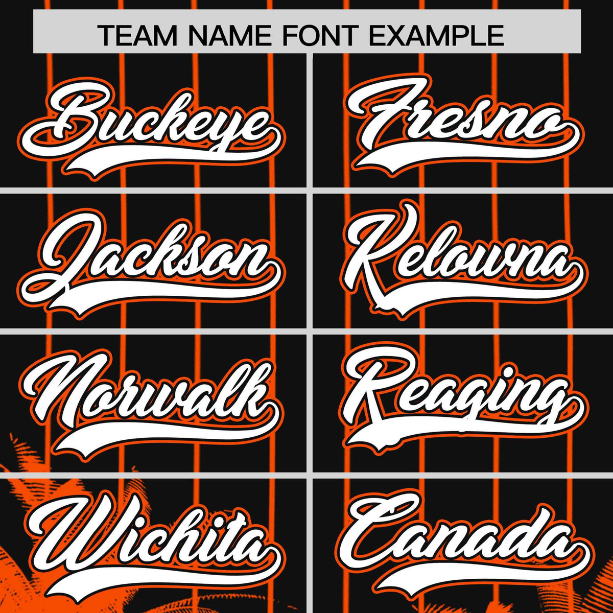 Custom Black Orange Pinstripe Coconut Tree Pattern Authentic Baseball Jersey