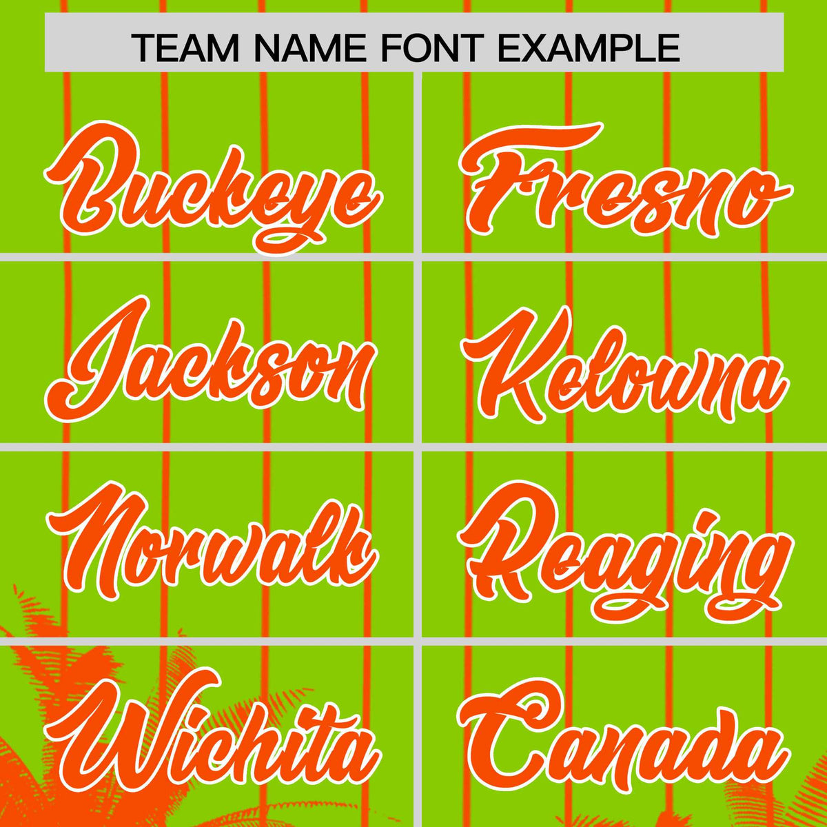 Custom Neon Green Orange Pinstripe Coconut Tree Pattern Authentic Baseball Jersey