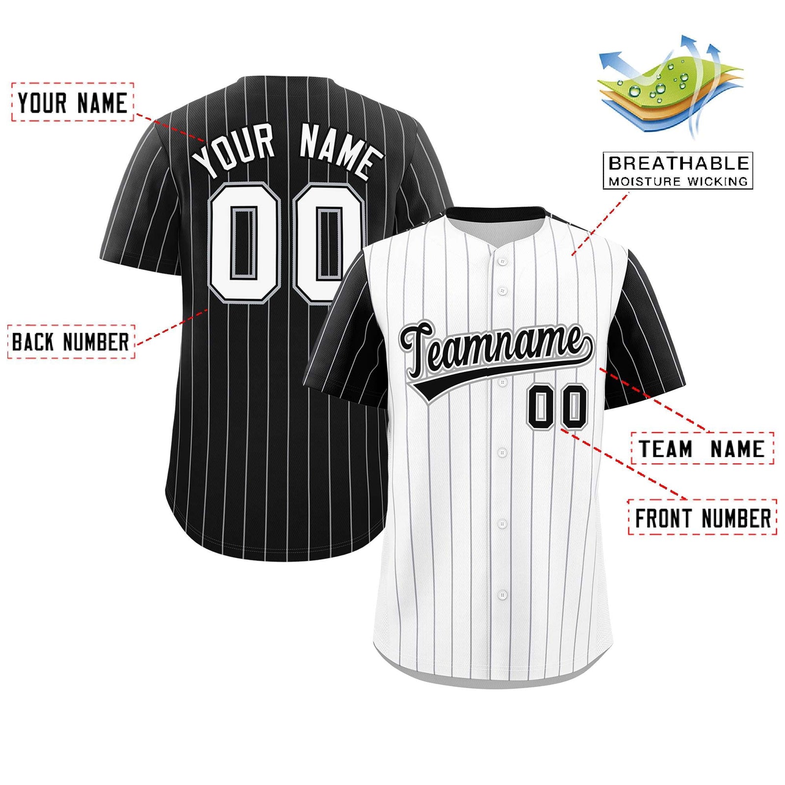 Custom White Black Pinstripe Personalized Raglan Sleeves Authentic Baseball Jersey