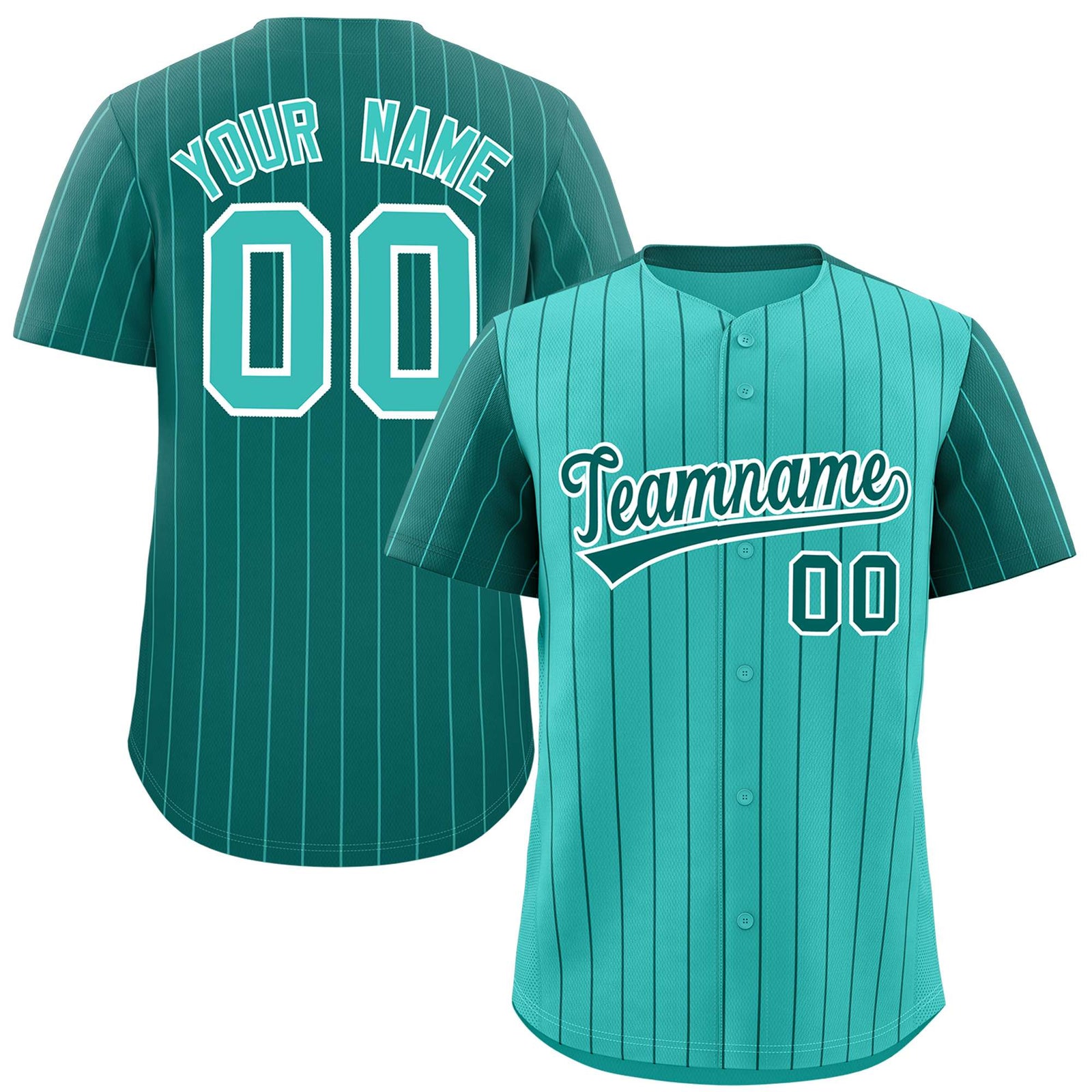 Custom Bright Green Aqua Pinstripe Personalized Raglan Sleeves Authentic Baseball Jersey