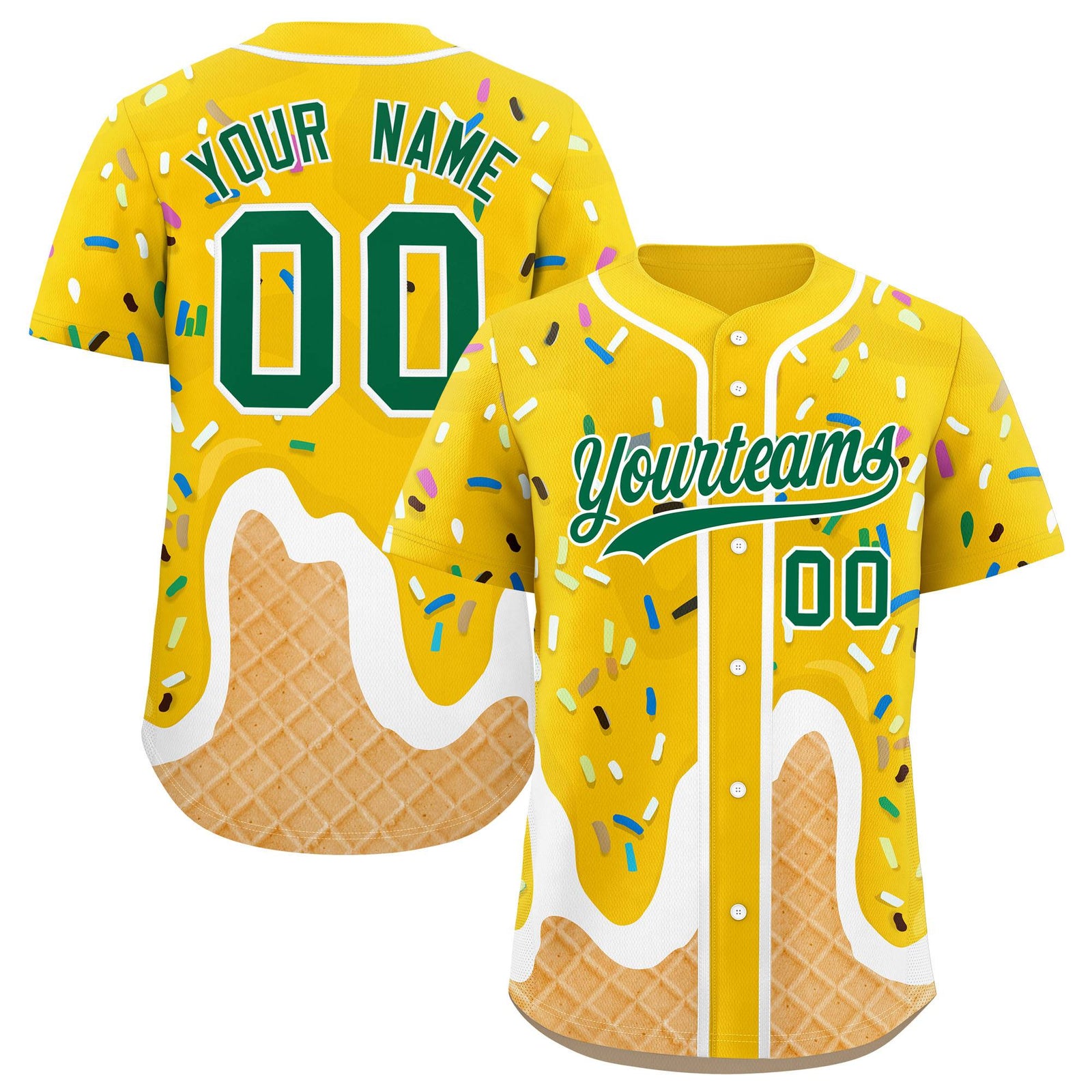 Custom Gold Ice Cream Cone Graffiti Pattern Fashion Authentic Baseball Jersey