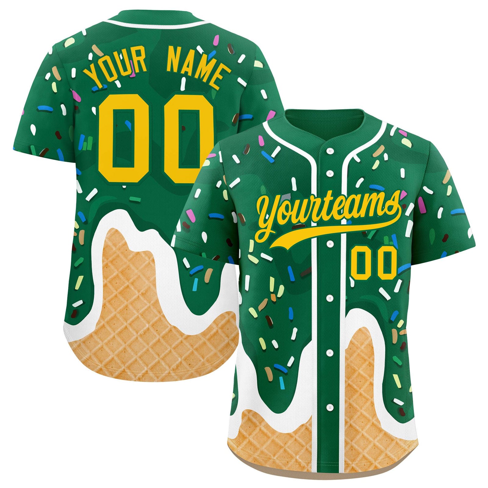 Custom Kelly Green Ice Cream Cone Graffiti Pattern Fashion Authentic Baseball Jersey