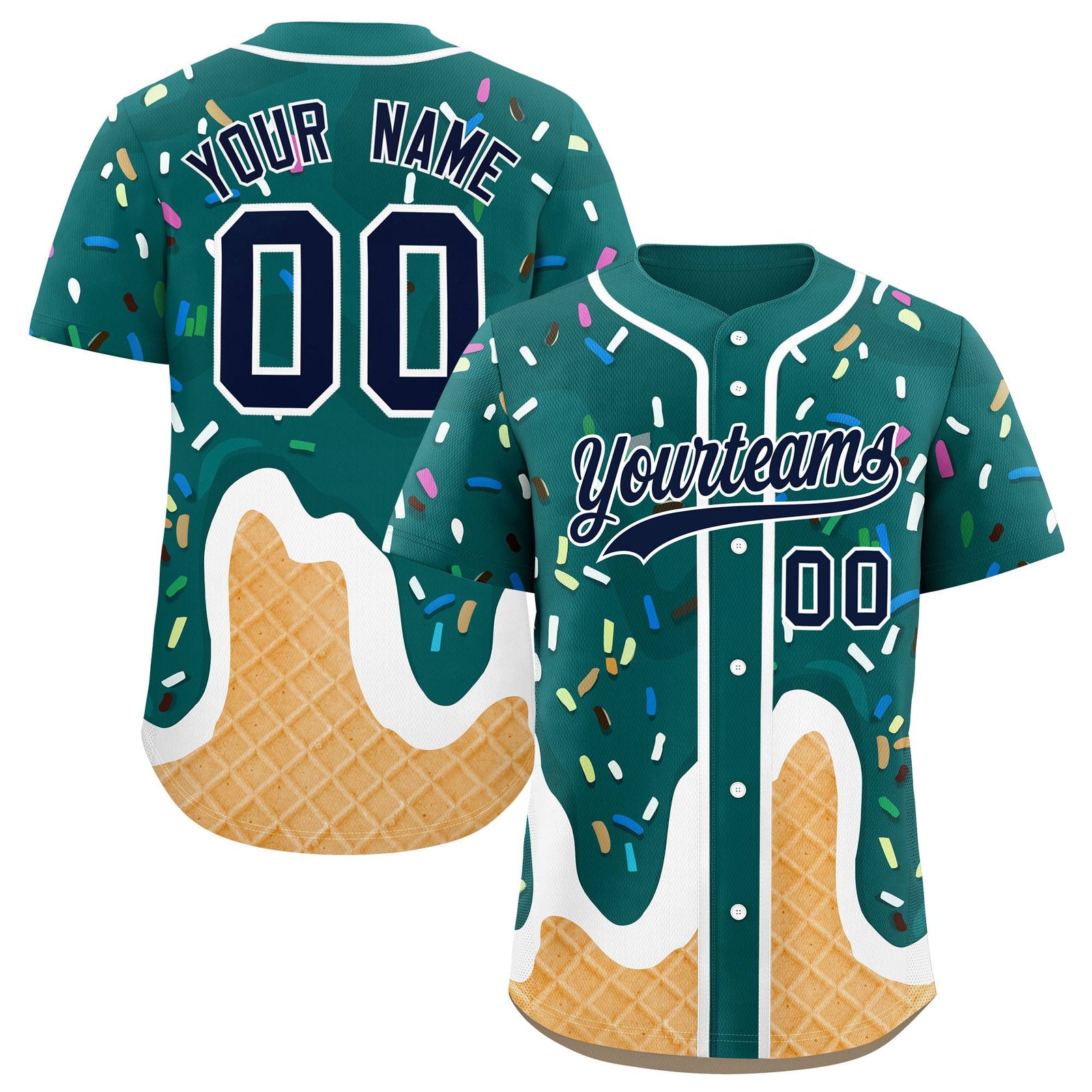 Custom Aqua Ice Cream Cone Graffiti Pattern Fashion Authentic Baseball Jersey