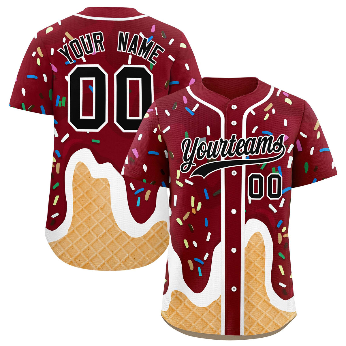 Custom Crimson Ice Cream Cone Graffiti Pattern Fashion Authentic Baseball Jersey