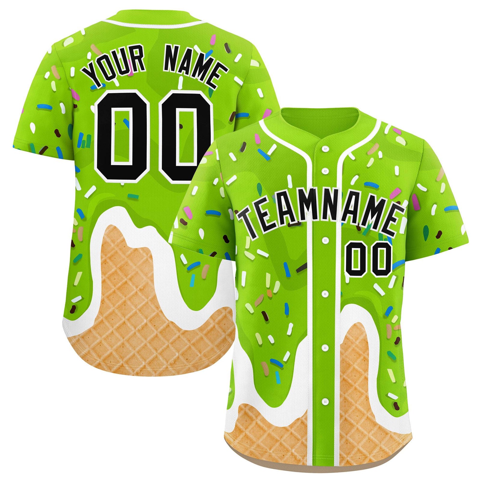 Custom Neon Green Ice Cream Cone Graffiti Pattern Fashion Authentic Baseball Jersey