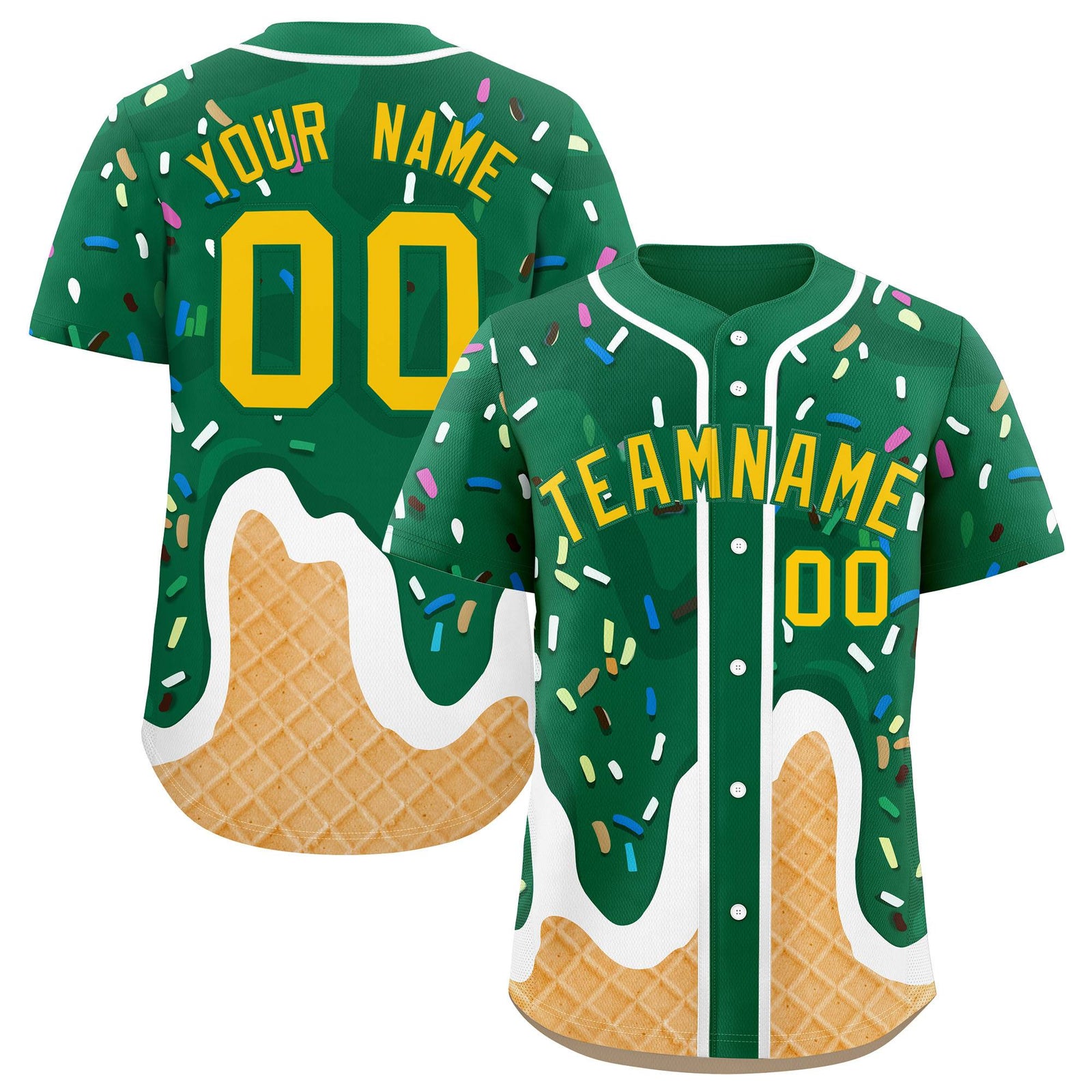 Custom Kelly Green Ice Cream Cone Graffiti Pattern Fashion Authentic Baseball Jersey