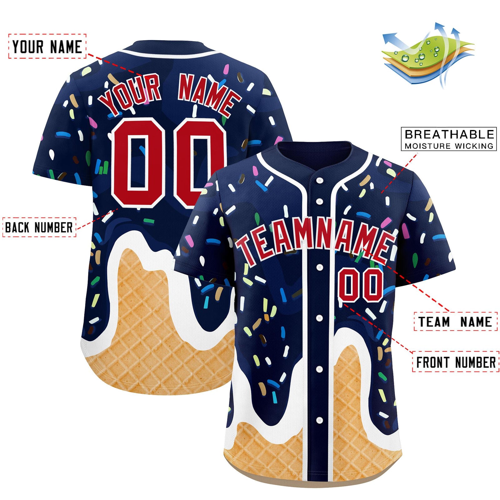 Custom Navy Ice Cream Cone Graffiti Pattern Fashion Authentic Baseball Jersey