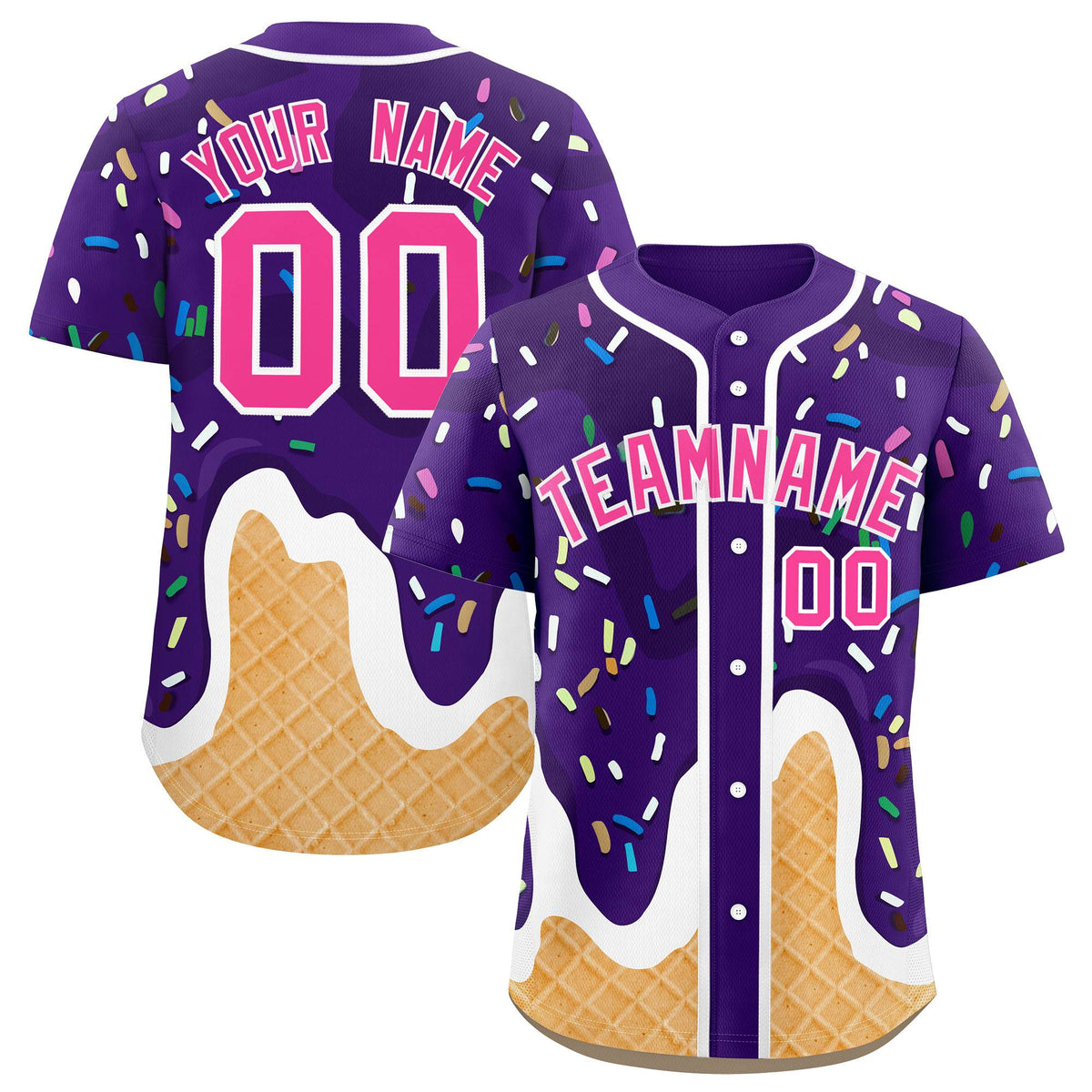 Custom Purple Ice Cream Cone Graffiti Pattern Fashion Authentic Baseball Jersey