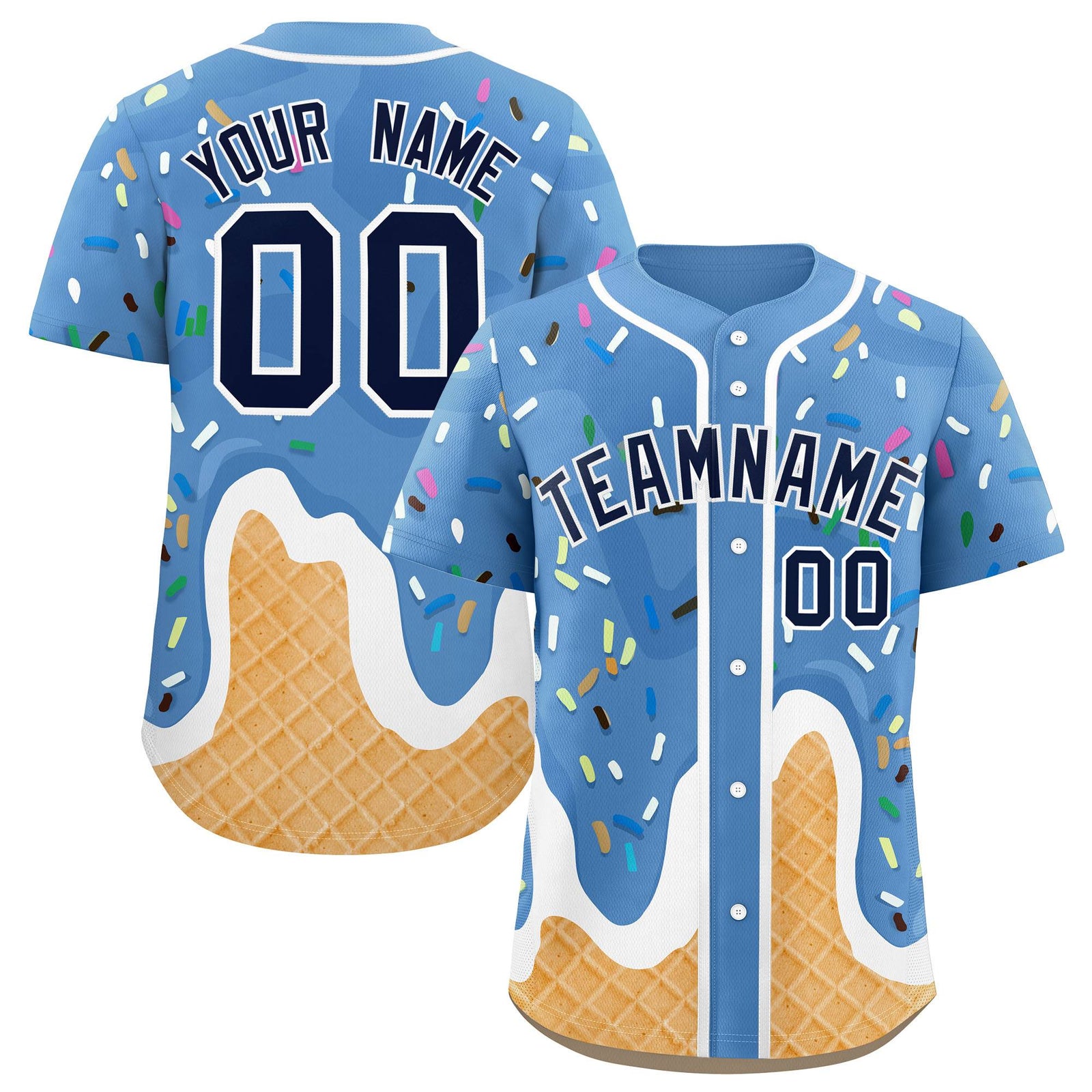 Custom Powder Blue Ice Cream Cone Graffiti Pattern Fashion Authentic Baseball Jersey