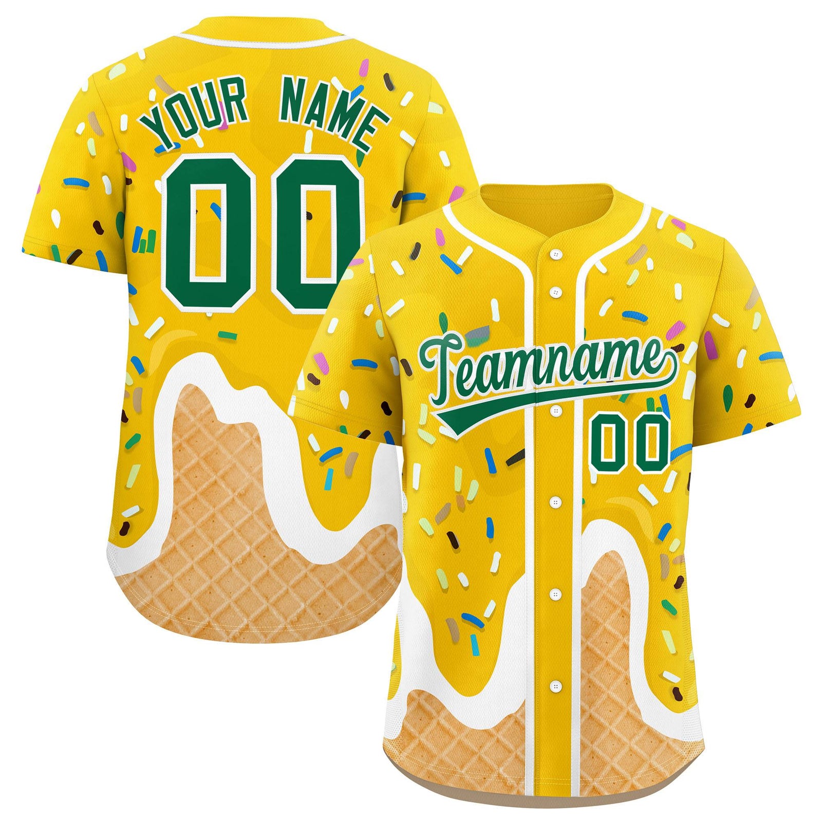 Custom Gold Ice Cream Cone Graffiti Pattern Fashion Authentic Baseball Jersey