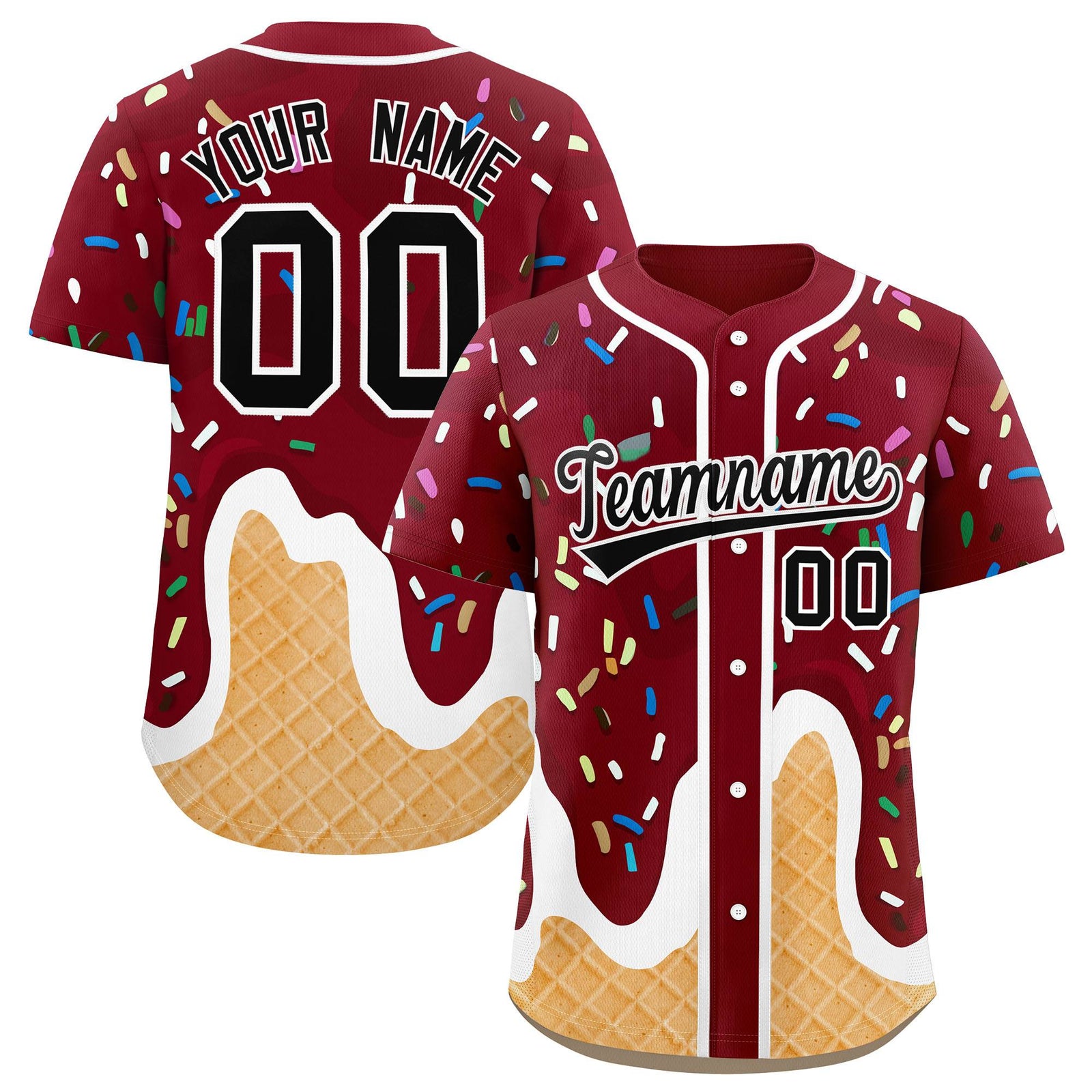 Custom Crimson Ice Cream Cone Graffiti Pattern Fashion Authentic Baseball Jersey