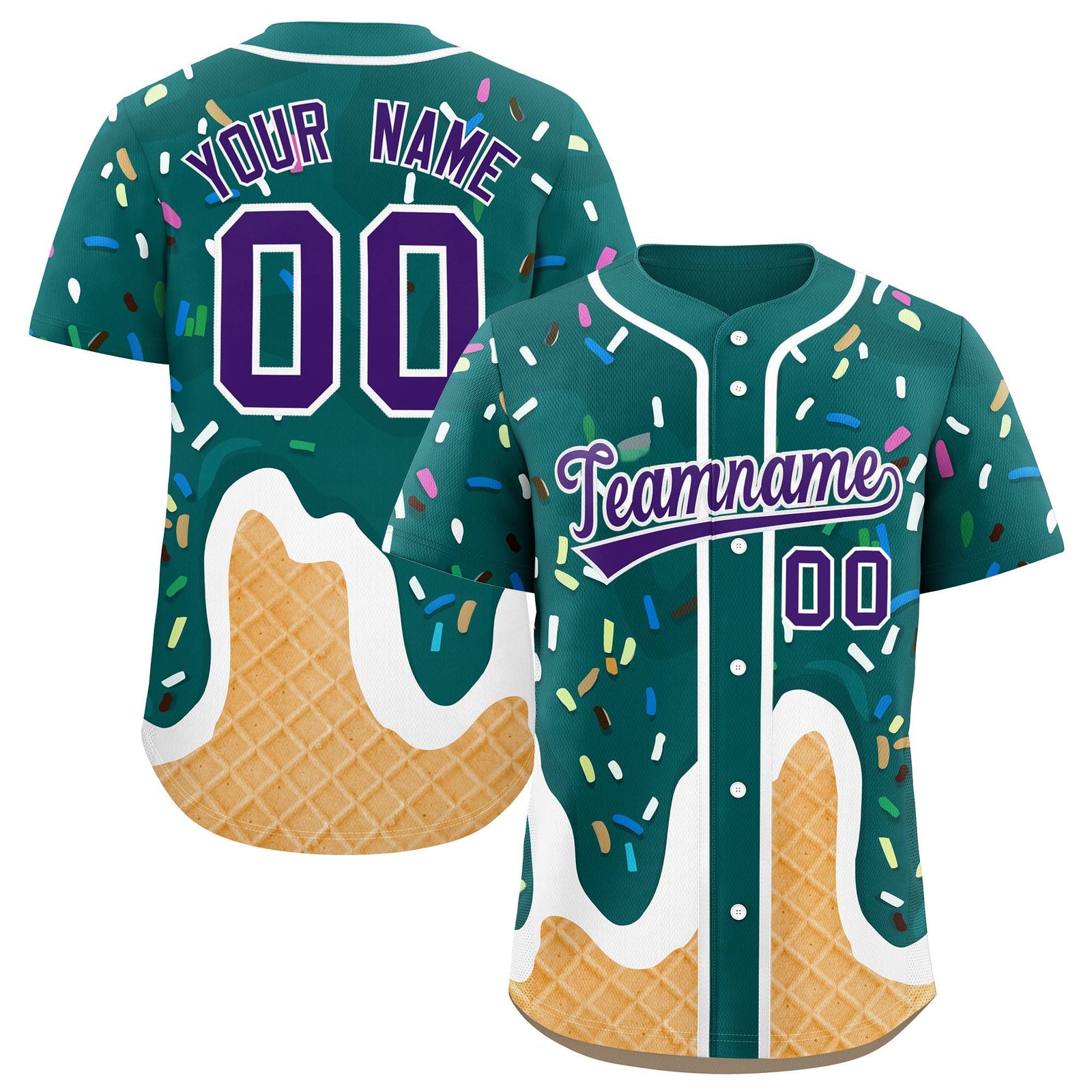 Custom Aqua Ice Cream Cone Graffiti Pattern Fashion Authentic Baseball Jersey