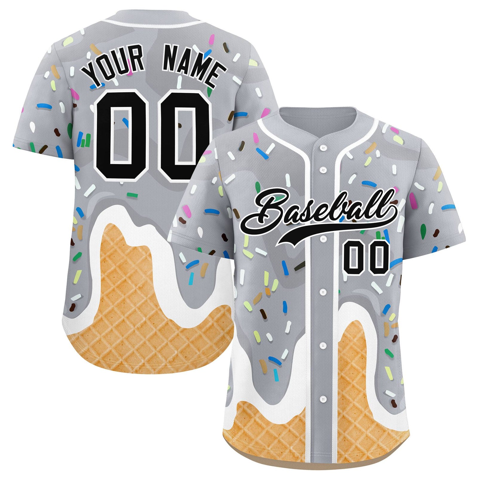 Custom Gray Ice Cream Cone Graffiti Pattern Fashion Authentic Baseball Jersey