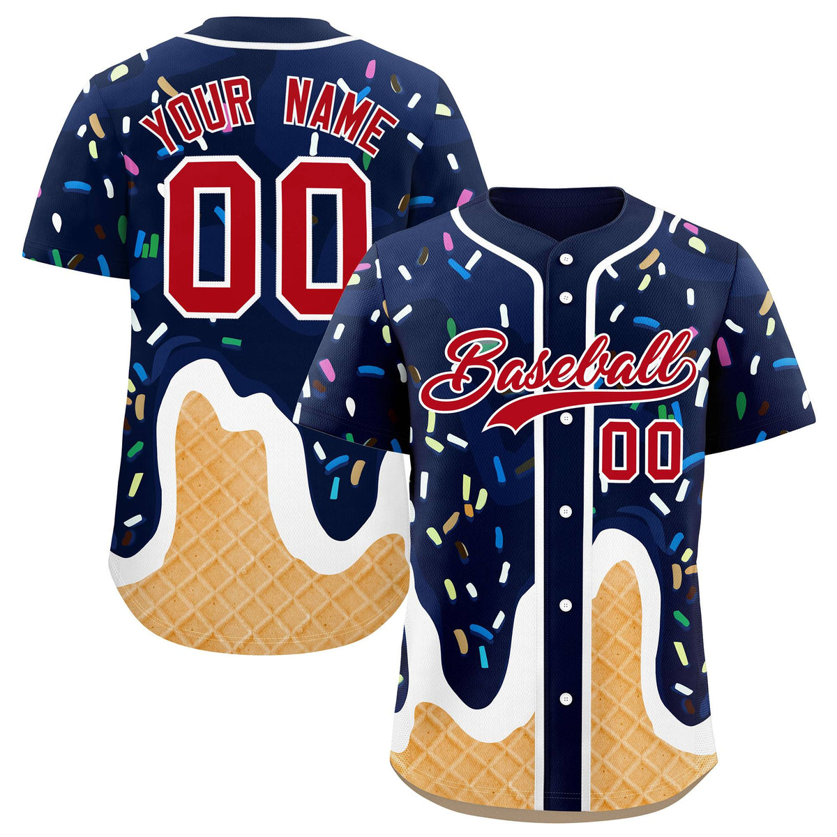 Custom Navy Ice Cream Cone Graffiti Pattern Fashion Authentic Baseball Jersey