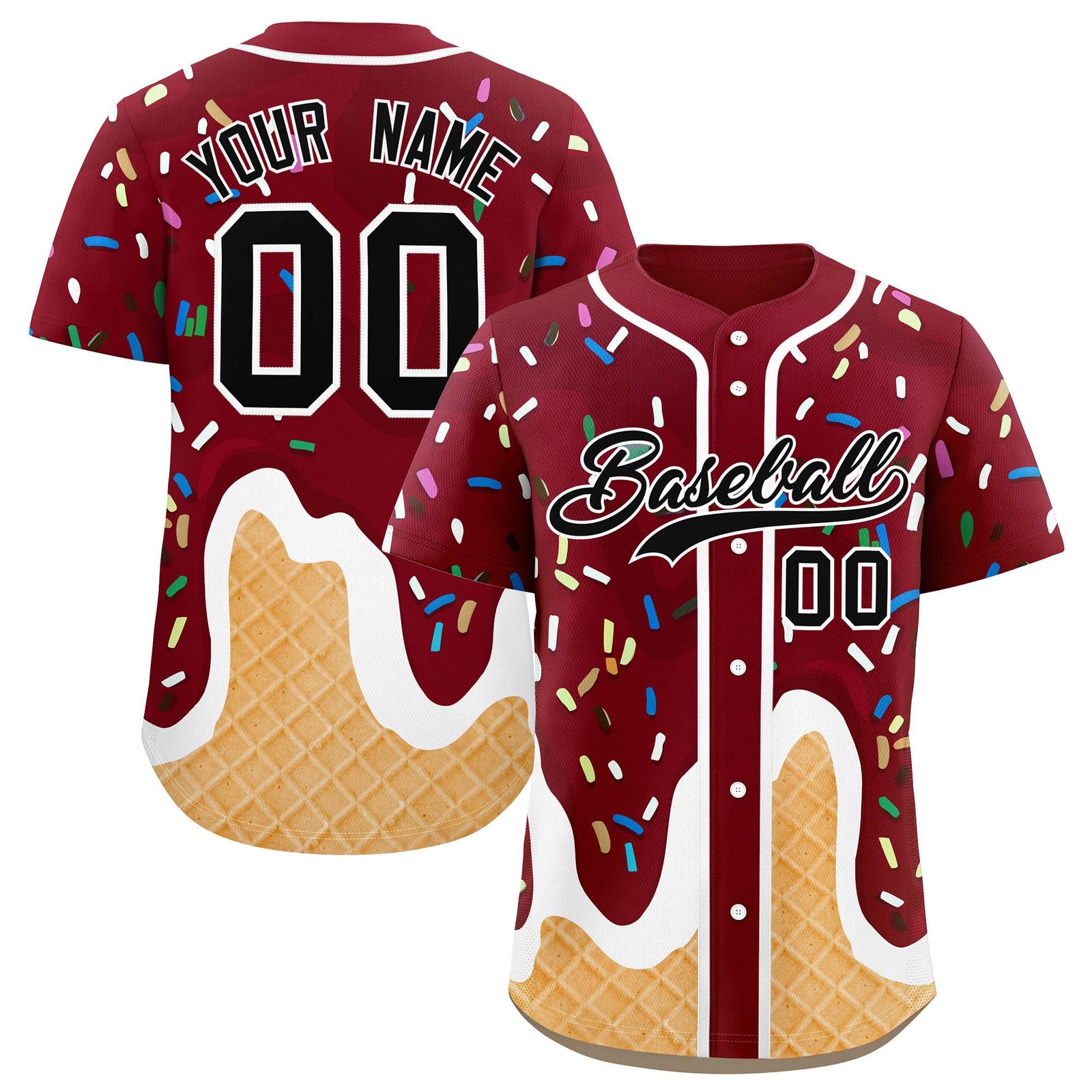 Custom Crimson Ice Cream Cone Graffiti Pattern Fashion Authentic Baseball Jersey