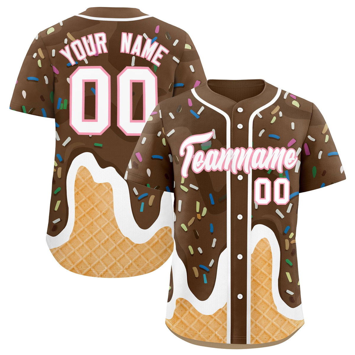 Custom Brown Ice Cream Cone Graffiti Pattern Fashion Authentic Baseball Jersey