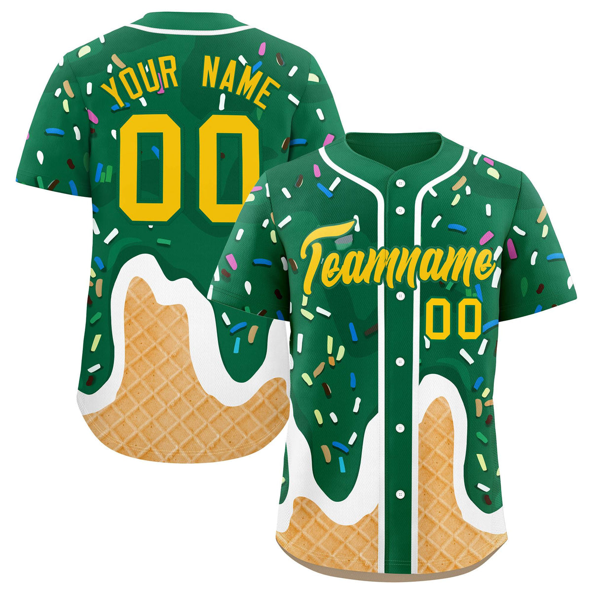 Custom Kelly Green Ice Cream Cone Graffiti Pattern Fashion Authentic Baseball Jersey