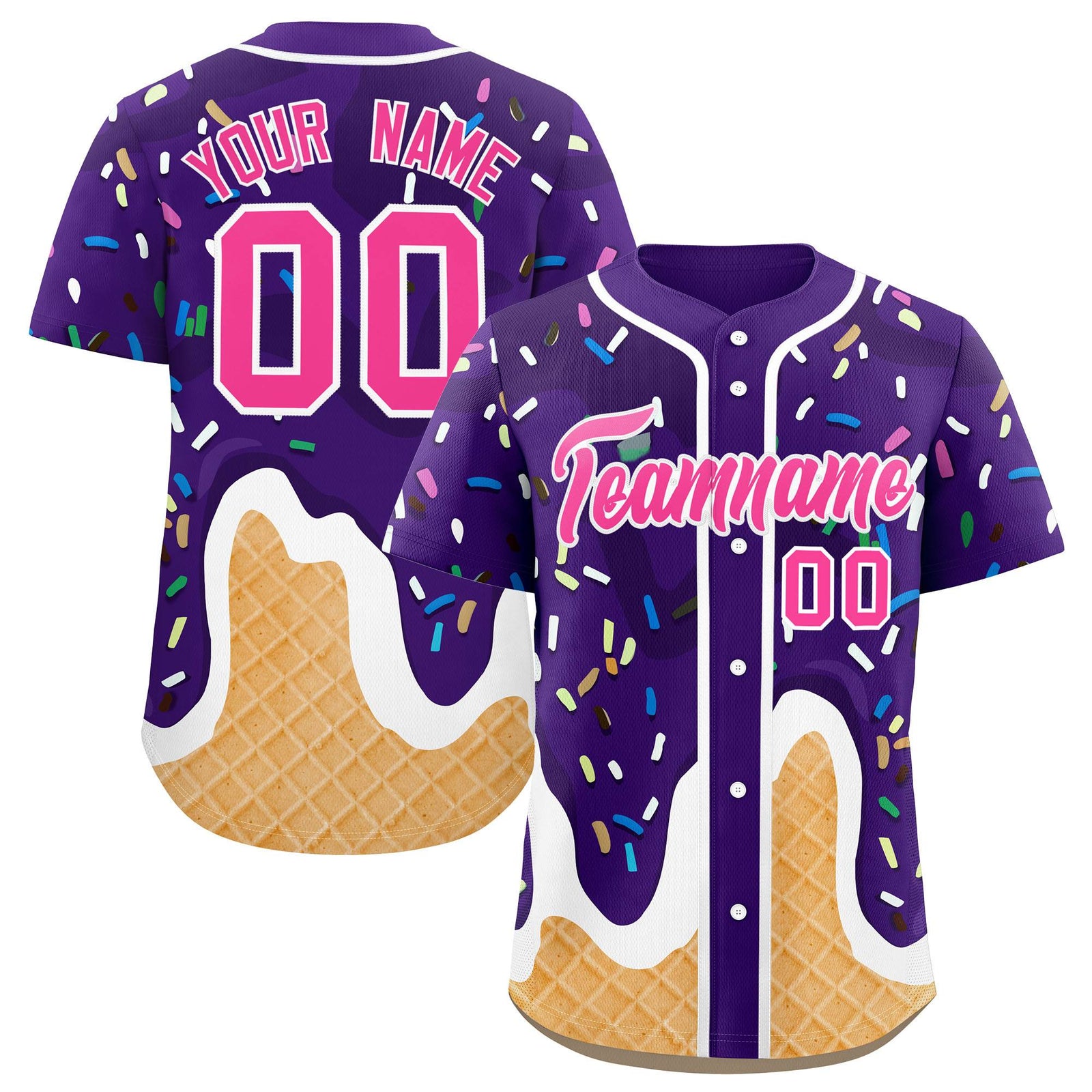 Custom Purple Ice Cream Cone Graffiti Pattern Fashion Authentic Baseball Jersey